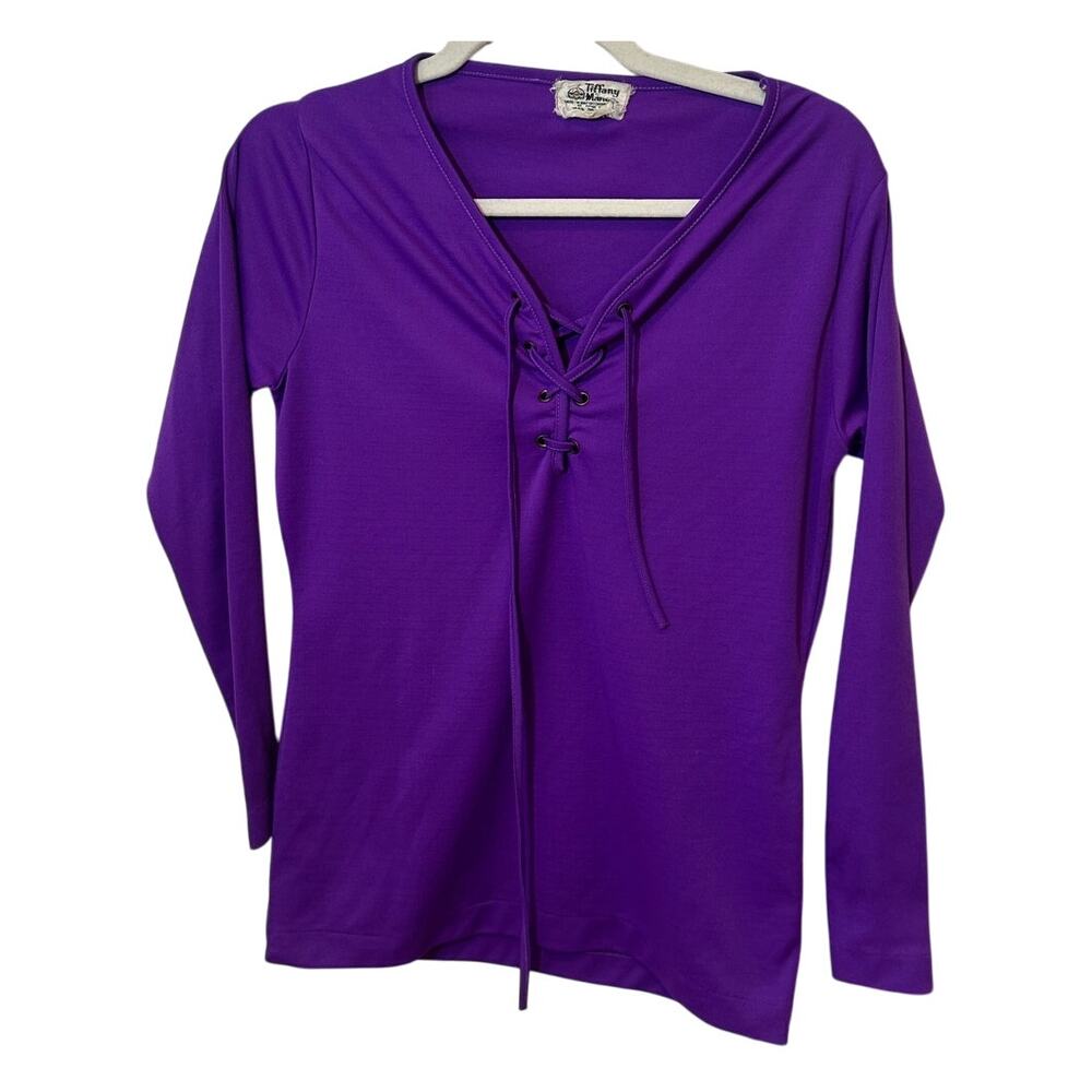 Vintage 70s Purple Lace-Up Tunic Top Women’s Boho Disco Statement M